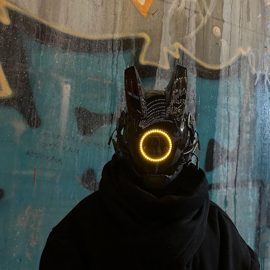 JAUPTO Techwear Mask Punk Mask Helmet ,LED Light Cool Samurai Mask,Halloween Cosplay Anime mask - PuriLite