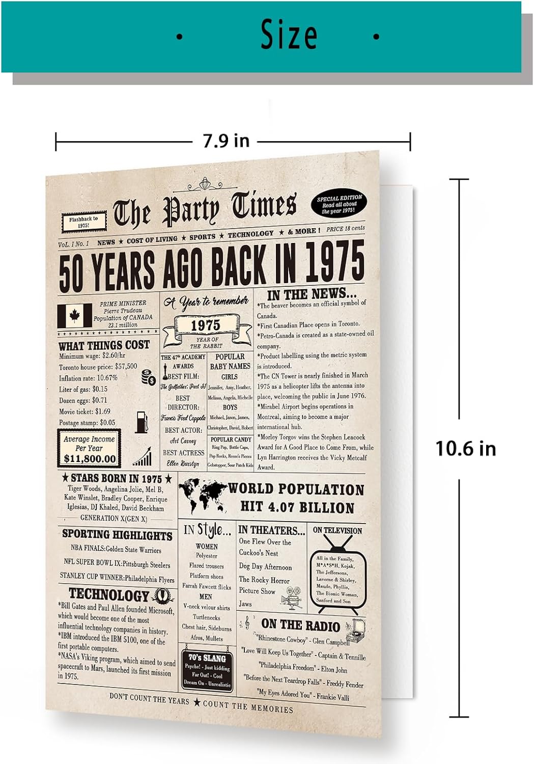 Large 50 Years Old Birthday Gifts for Women Men,Happy 50th Birthday Card for Husband Wife, Retro 50 Years Old Birthday Gifts for Mom Dad