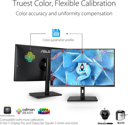 ASUS ProArt Display PA279CV 27” 4K HDR UHD (3840 x 2160) Monitor, IPS, 100% sRGB/Rec. 709, ΔE < 2, USB-C DisplayPort HDMI USB hub, Calman Verified, Eye Care, Tilt Pivot Swivel Height Adjustable