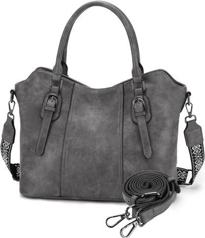 Hobo Bags for Women,VASCHY Vegan Leather Handbag Purse Top Handle Satchel Boho Shoulder Bag with Crossbody Guitar Strap