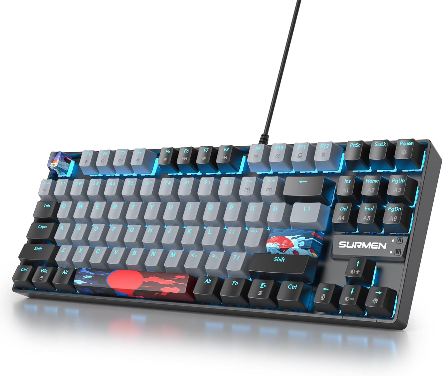 Owpkeenthy Full Size Green Mechanical Gaming Keyboard with Number Pad, Wired 100% Office NKRO Keyboard RGB Backlit 104 Keys with Red Switch for PC Gamer (104 Matcha)