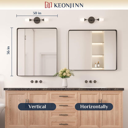 Keonjinn 42 x 36 Brushed Nickel Bathroom Vanity Mirror, Large Rounded Rectangle Bathroom Mirrors for over Sink, Metal Framed Silver Mirror for Wall, Shatterproof HD Tempered Glass(Horizontal/Vertical)