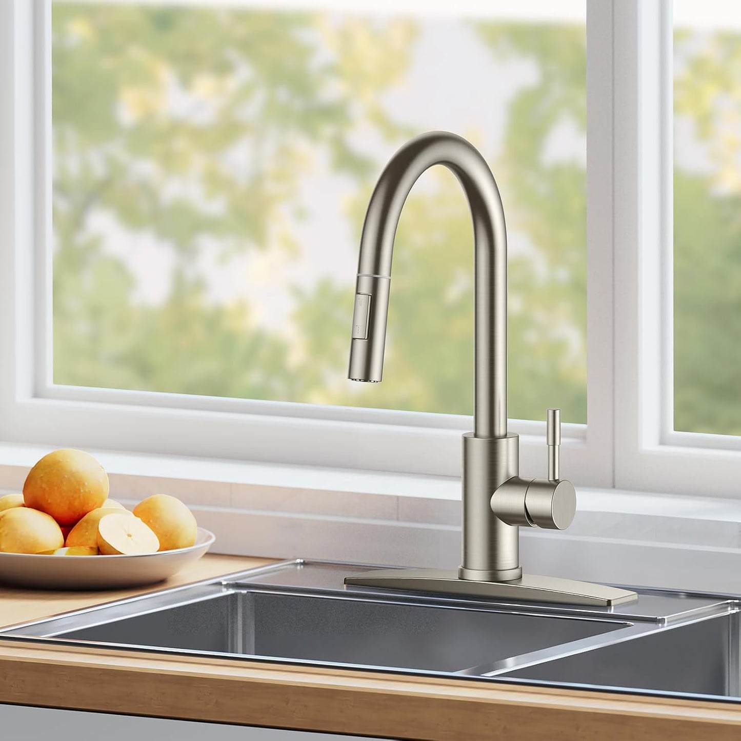 FORIOUS Kitchen Faucet with Pull Down Sprayer, Stainless Steel Single Handle Classic Sink Faucet 1 Or 3 Hole, Dual Function Faucet for Farmhouse, Camper, Laundry, Rv, Bar, Mattle Black