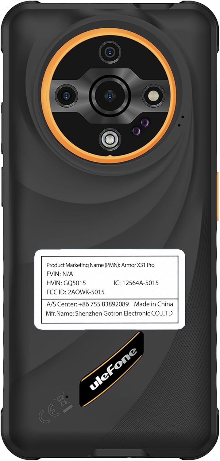 5G Rugged Phone, Ulefone Armor X31 Pro Unlocked Smartphone, MTK Dimensity 6300 5G, 16GB+256GB, Android 14, 6.56” 120Hz, 64MP Main Cam., 25MP Night Vision Cam., 6050mAh, Google Lens, NFC - Black