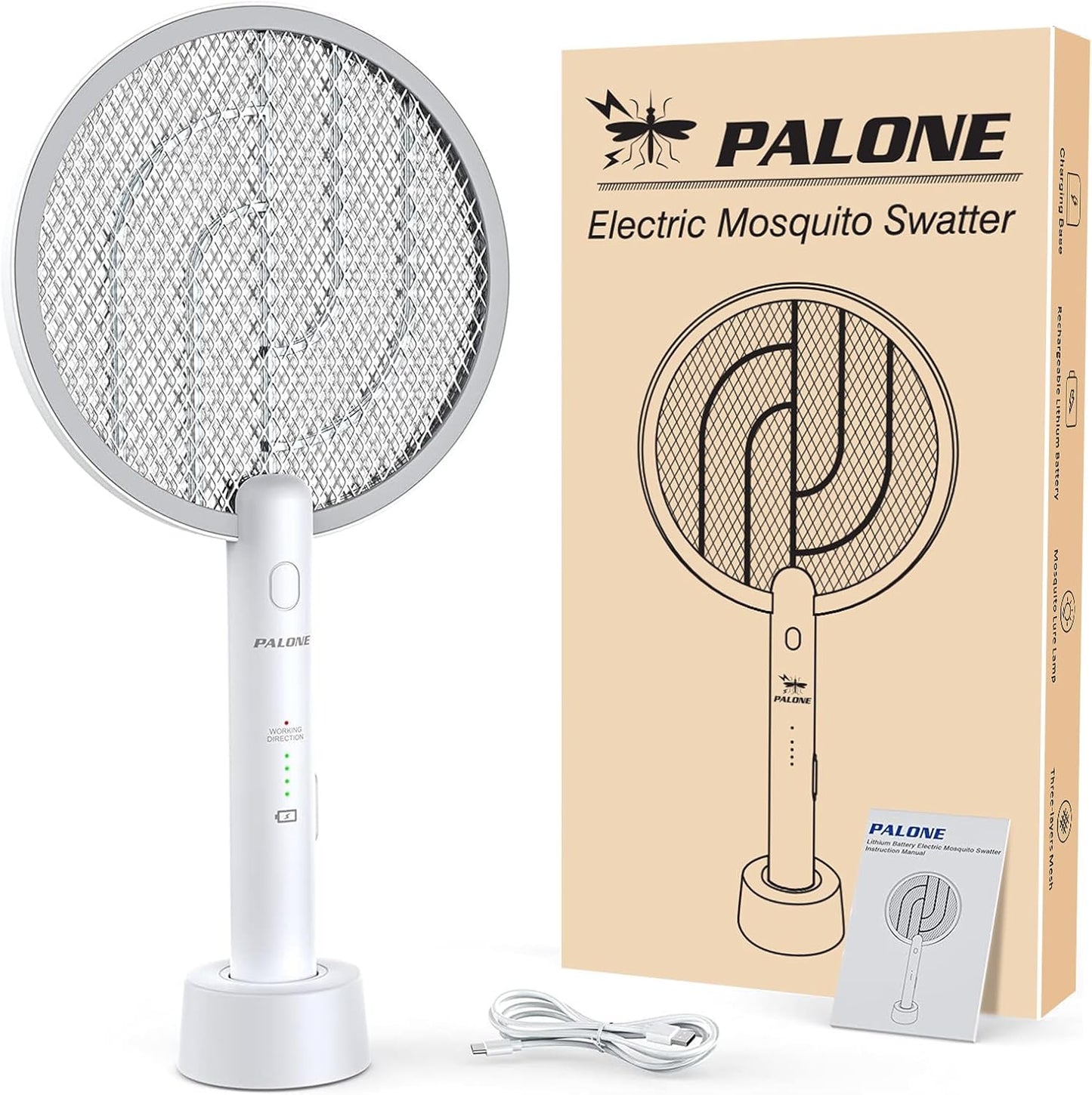 PALONE Bug Zapper Racket 3000V Electric Swatter 3 Layers Lamp Indoor Zapper Without Waving Hands for Kitchen, Home, Garden and Outdoors