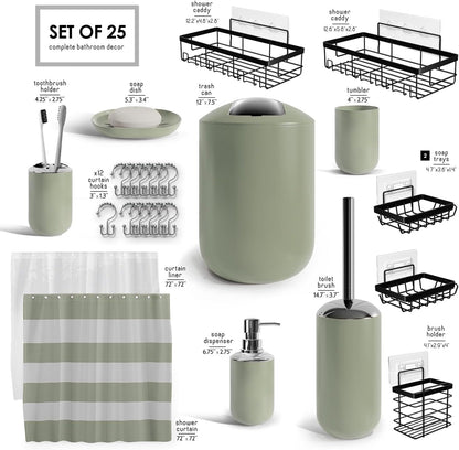 Clara Clark Bathroom Set - Gray Bathroom Accessories Set, Bathroom Sets with Shower Curtain and Rugs, 23PC Shower Curtain Set with Liner, Soap Dispenser, Soap Dish, Toilet Brush Holder, and Trash Can