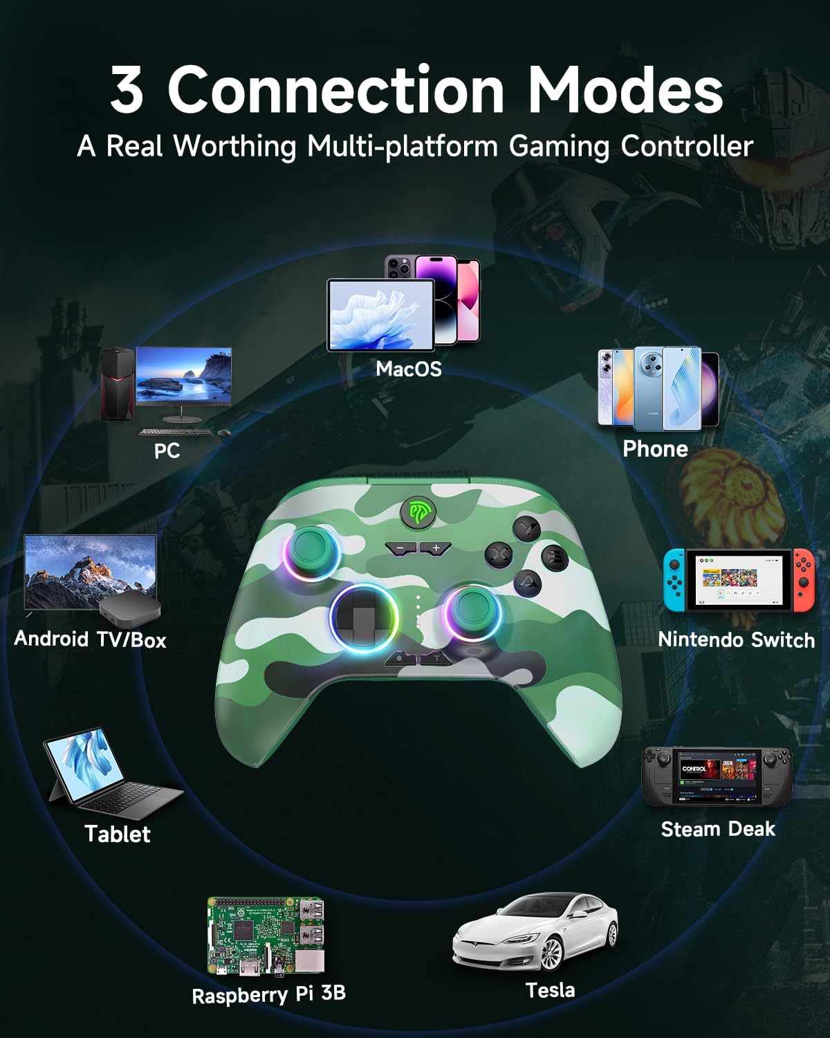 EasySMX X15 PC Controller - Enhanced Wireless Bluetooth Controller with Hall Joysticks/Hall Triggers/RGB Lighting - No Stick Drift, No Dead Zone - Work for Windows PC, Android, Steam and Switch