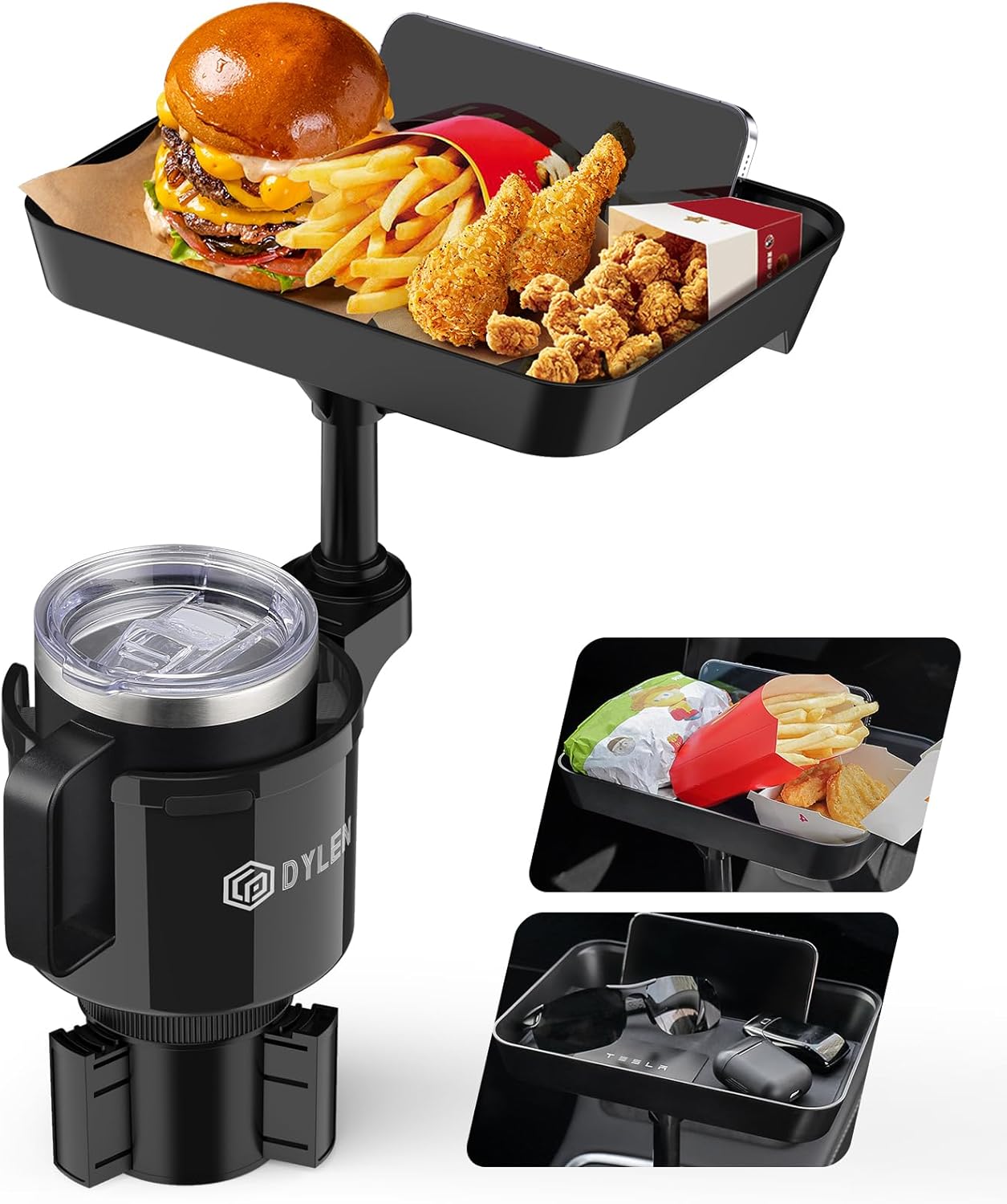 Car Cup Holder Expander | Adjustable Cup Holder Tray Table with Phone Slot for Large Bottles & Travel