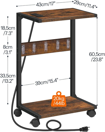 HOOBRO Computer Tower Stand, PC Stand with Charging Station, 2-Tier PC Tower Stand with Locking Caster Wheels, CPU Stand Fits Most PCs, for Floor, for Home Office Rustic Brown BF01UCJ01G1