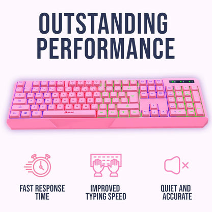 KLIM  Chroma Wireless Gaming Keyboard RGB New - Long-Lasting Rechargeable Battery - Quick and Quiet Typing - Water Resistant Backlit Wireless Keyboard for PC PS5 PS4 Mac - Black