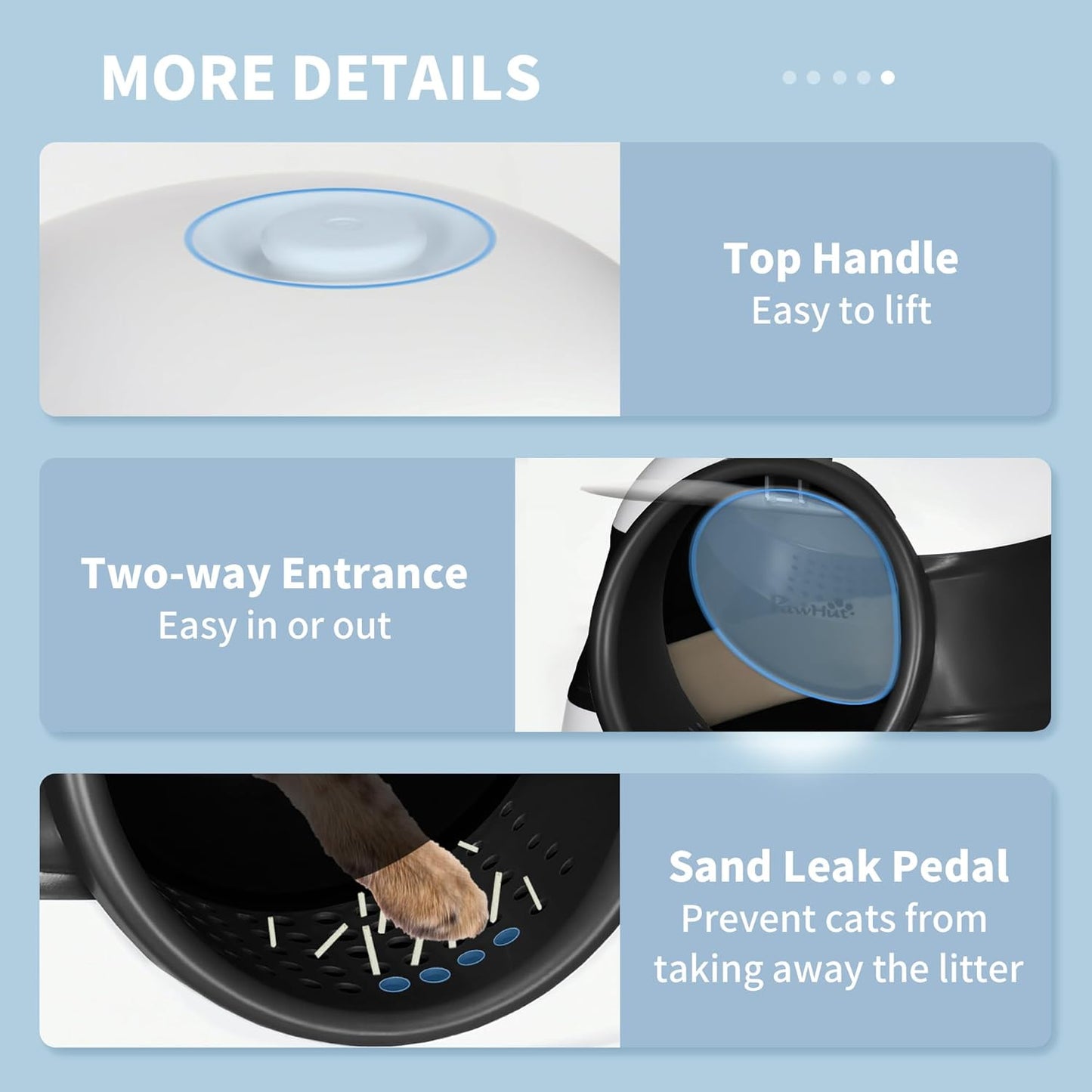 PawHut Foldable Large Cat Litter Box with Lid, Covered Kitten Litter Box w/Automatic Cat Litter-Proof Sides, Deodorization, Easy to Clean, White and Grey