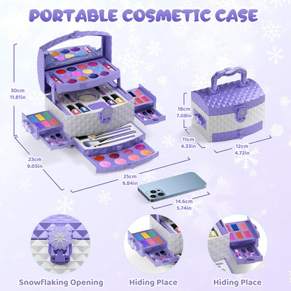 PERRYHOME Kids Makeup Set for Girl 56 Pcs Washable Real Cosmetic, Safe & Non-Toxic Toys Toddler Makeup Kit, Princess Dress up Game Christmas & Birthday Girl Gift for 3-12(Frozen Purple)