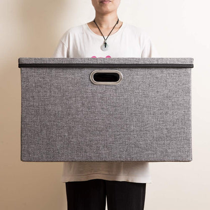 PRANDOM Large Foldable Storage Bin with Lid [1-Pack] Linen Fabric Decorative Storage Box Organizer Containers Basket Cube with Handles Divider for Bedroom Closet Office Living Room (17.7x11.8x11.8")