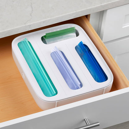 YouCopia StoraBag Drawer Food Bags Dispenser, 3-Slot, Plastic Sandwich Bag Organizer for Kitchen Storage