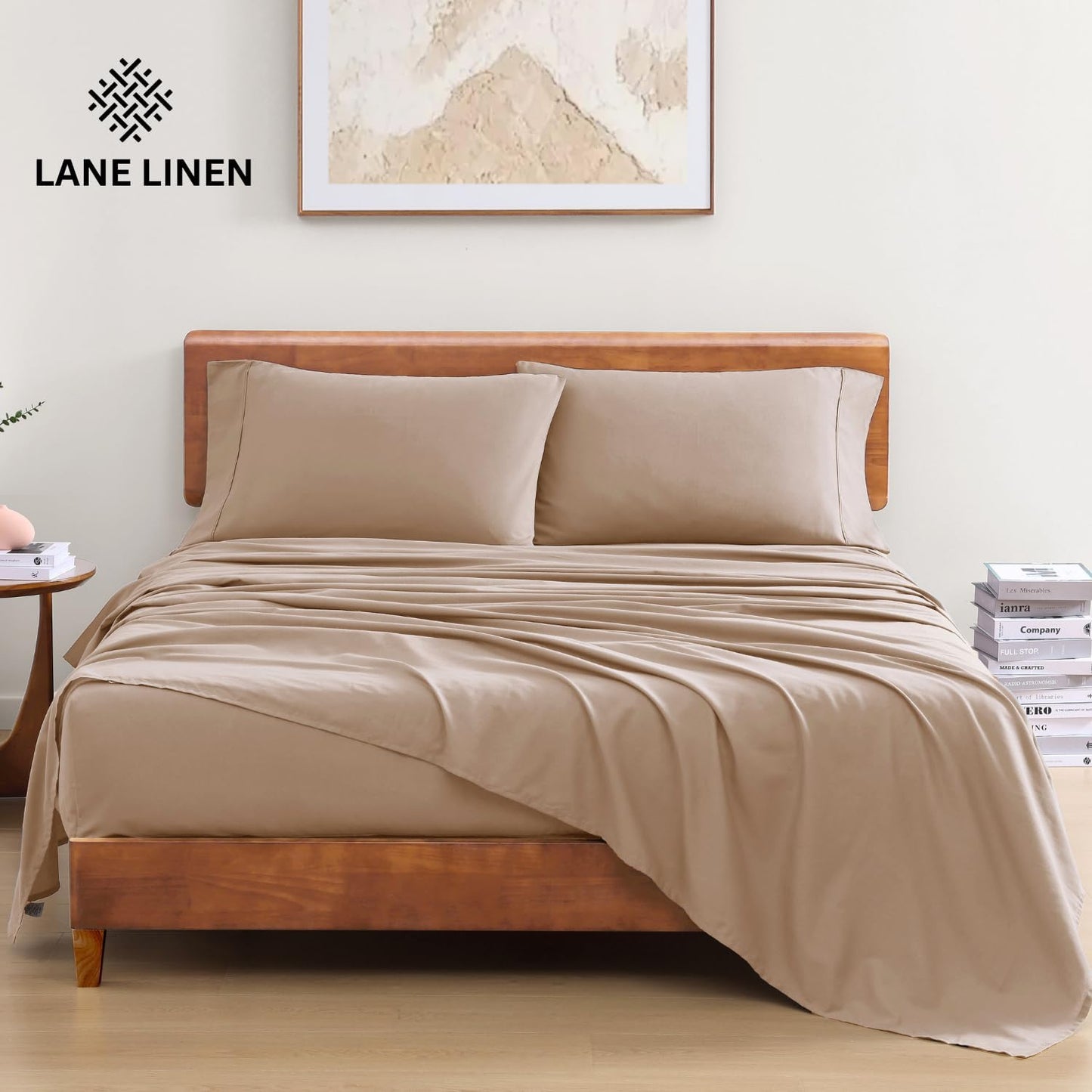 Lane Linen 100% Organic Cotton Queen Sheet Set, 4-Piece Percale Bed Sheets for Queen Bed - Soft, Breathable, Hypoallergenic, Deep Pocket Fits Mattress Up to 15" Deep, Hotel Quality Sheets - White