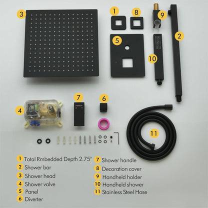 Fransiton Shower System Rain Shower System Set Ceiling Mounted, Rainfall Shower Head with Handheld, Bathroom Shower Kit (Valve Included) (8" - Wall Mount, Matte Black)