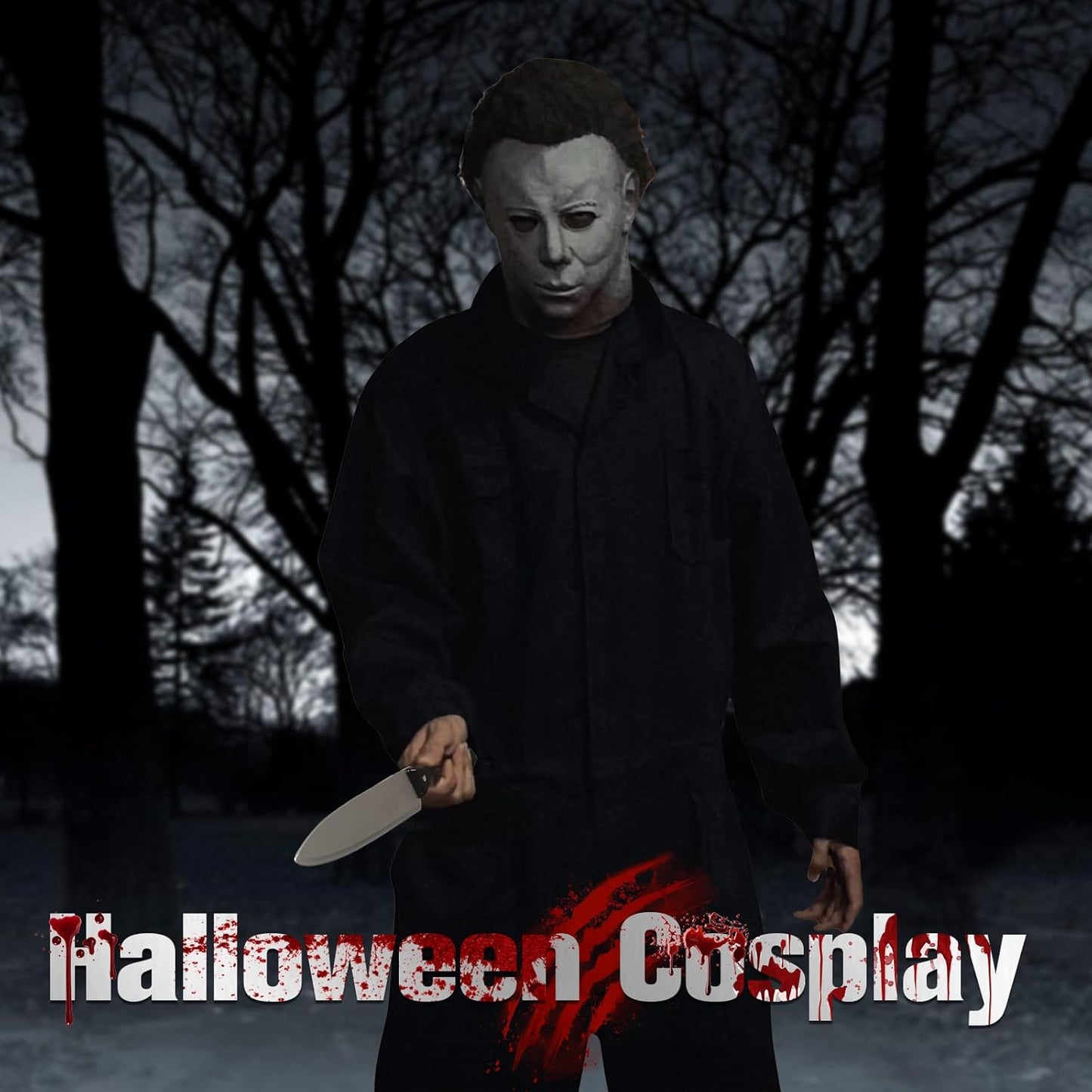 FGHJKL Halloween Horror Mask for Adults Men With Classic Knife Props Halloween Scary Mask for Cosplay