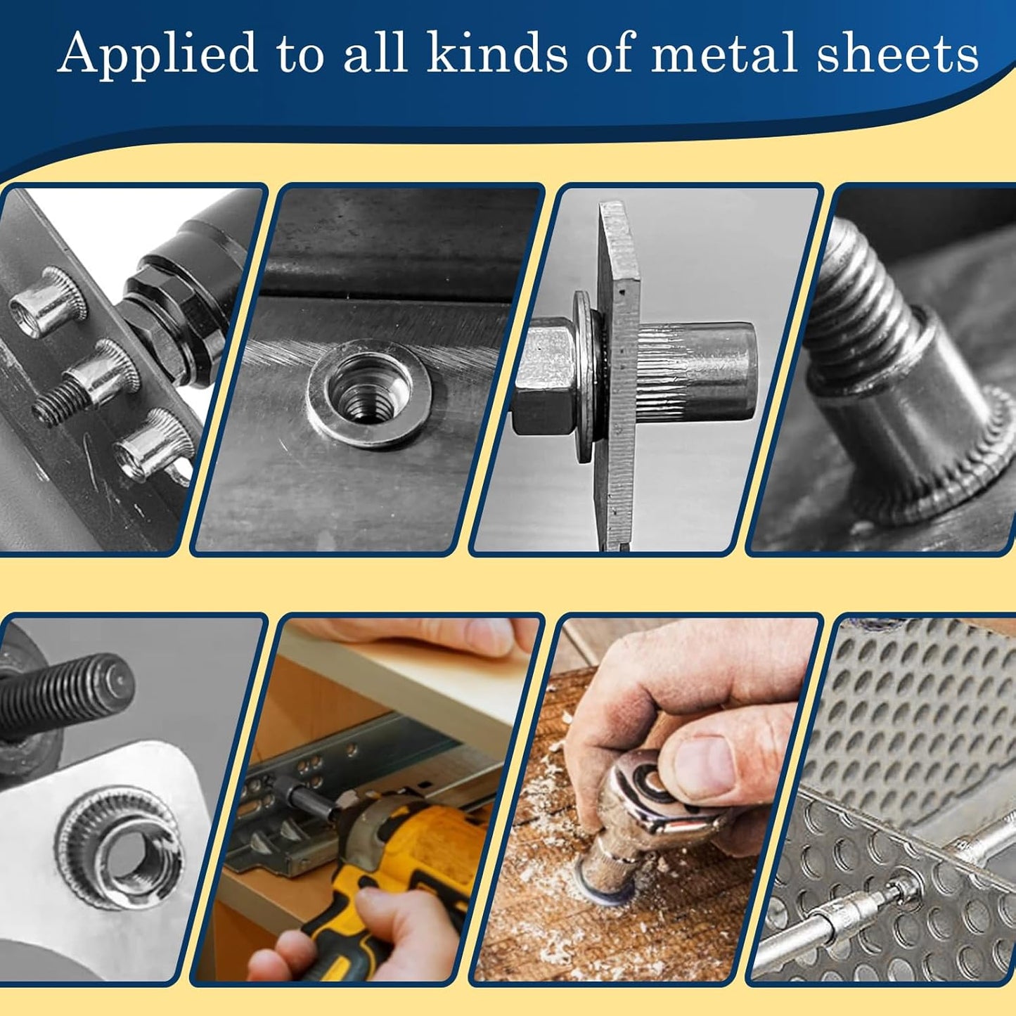 Vifmy Metric & SAE Rivet Nut Assortment Kit(420 Pcs),m3 m4 m5 m6 m8 m10 m12#6-32#8-32#10-24 1/4"-20 5/16"-18 3/8"-16 UNC Flat Head Rivnut Set,Zinc Plated Finish Carbon Steel Nutsert