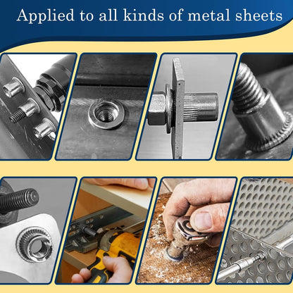 Vifmy Metric & SAE Rivet Nut Assortment Kit(420 Pcs),m3 m4 m5 m6 m8 m10 m12#6-32#8-32#10-24 1/4"-20 5/16"-18 3/8"-16 UNC Flat Head Rivnut Set,Zinc Plated Finish Carbon Steel Nutsert