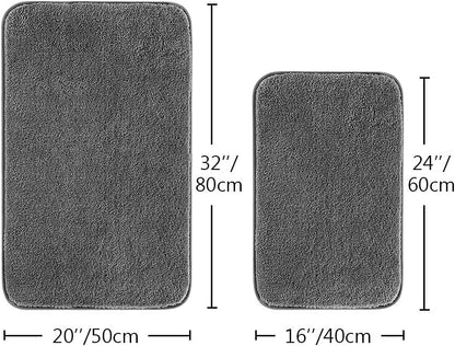 Bathroom Rugs Set 2 Pieces - Bath Rugs Ultra Soft Absorbent Non-Slip Fluffy Thick Microfiber Cozy Bath Mats Set for Tub Shower Bathroom Floors Accessories, 20"x32" & 16"x24" Set of 2 (Beige)