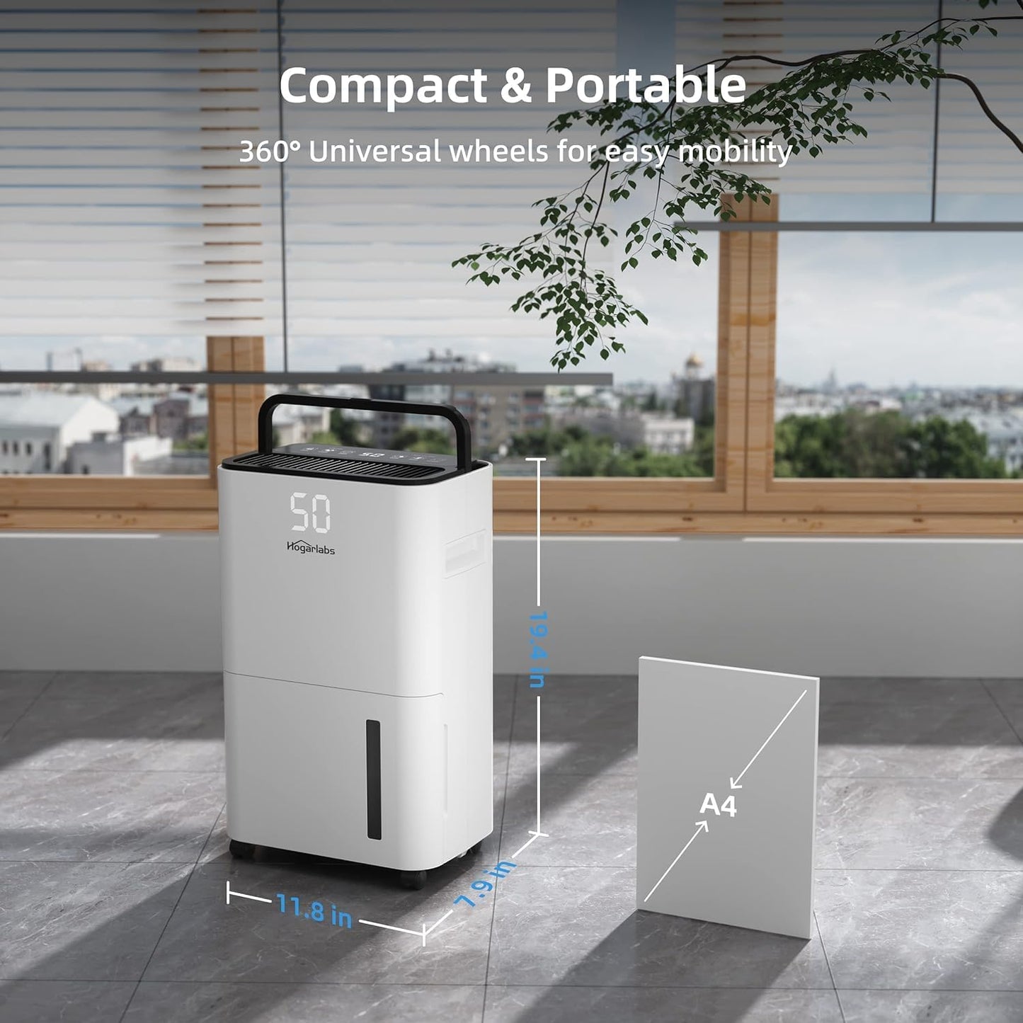 HOGARLABS 32 Pints Home Dehumidifier for Basement Continuous Dehumidify, Intelligent Humidity Control,Smart Dehumidifier with Drain Hose for Liveroom, Bedroom & Bathroom.