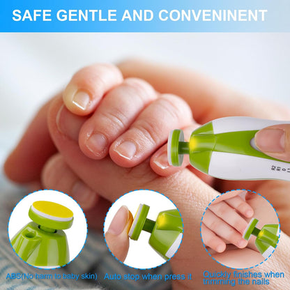 Tinabless Baby Nail Trimmer Electric - Safe Baby Nail File Clippers Set with LED Light, 6 Grinding Heads Kit for Newborn Infant Toddler Toes Care, Polish and Trim(Green)