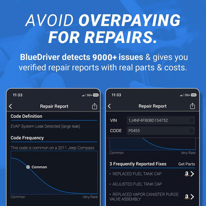 BlueDriver OBD2 Scanner Bluetooth, No Subscription, ABS SRS TPMS
