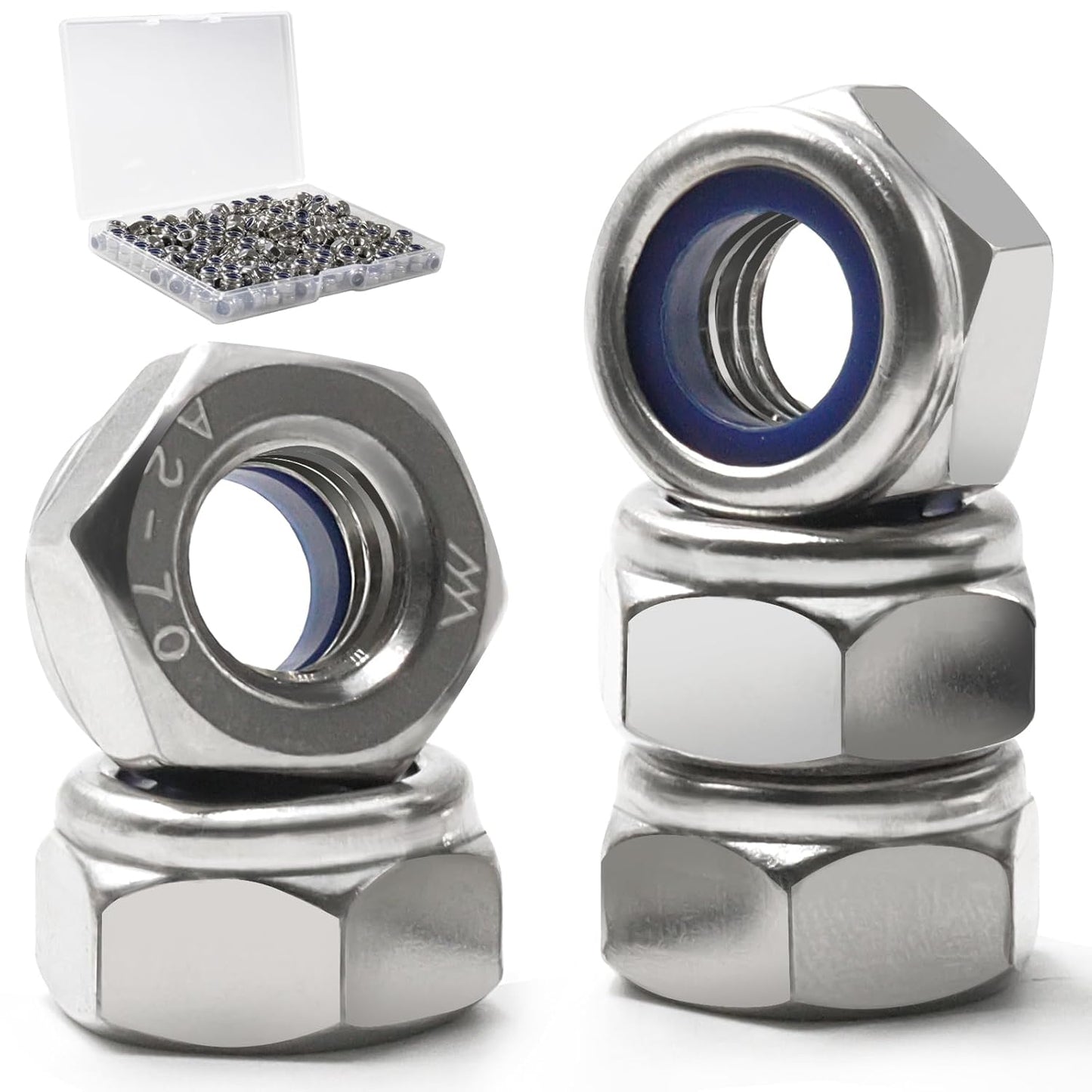Vifmy 110 Pack 1/4"-20 Inch Lock Nuts,304 (A2-70) Stainless Steel Nylon Insert Locknuts,Standard Inch Thread Nylock Nuts for Bolts