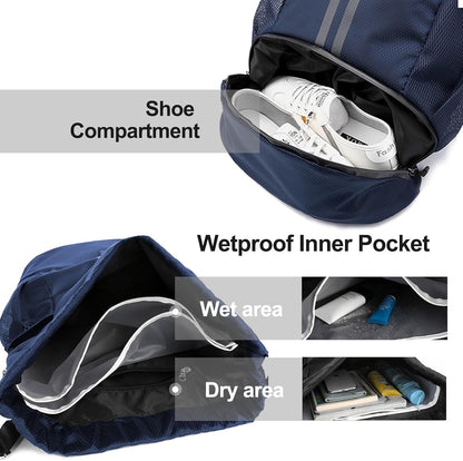 Hoedia Sports Drawstring Backpack - String Swim Gym Bag with Shoes Compartment and Wet Proof Pocket for Women/Men