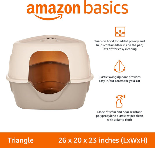 Amazon Basics No-Mess Hooded Corner Easy Clean Cat Litter Box, Triangle, Charcoal, 26 in x 20 in x 23 in - PuriLite