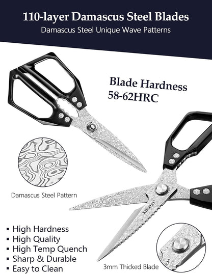XINZUO Damascus Kitchen Shears – 110 Layer High Carbon Steel Poultry Scissors, Heavy Duty Kitchen Scissors for Chicken, Meat & Seafood, Multi-Purpose Chef Scissors