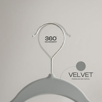 Utopia Home Velvet Hangers 50 Pack, Heavy Duty, Non-Slip, Space Saving Felt Clothes Hangers with 360° Hook & Notches (Grey)