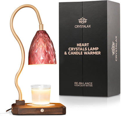 CRYSTALAX Heart Chakra Lamp & Candle Warmer – Rose Quartz Crystal-Filled Dual Light, Boho Decor, Touch Dimmer, Self-Care Meditation Lamp for Bedroom, Yoga, Reiki & Gifting.