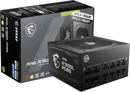 MSI MAG A750GL PCIE 5 Gaming Power Supply - Full Modular - 80 Plus Gold Certified 750W - Compact Size - ATX PSU - PuriLite