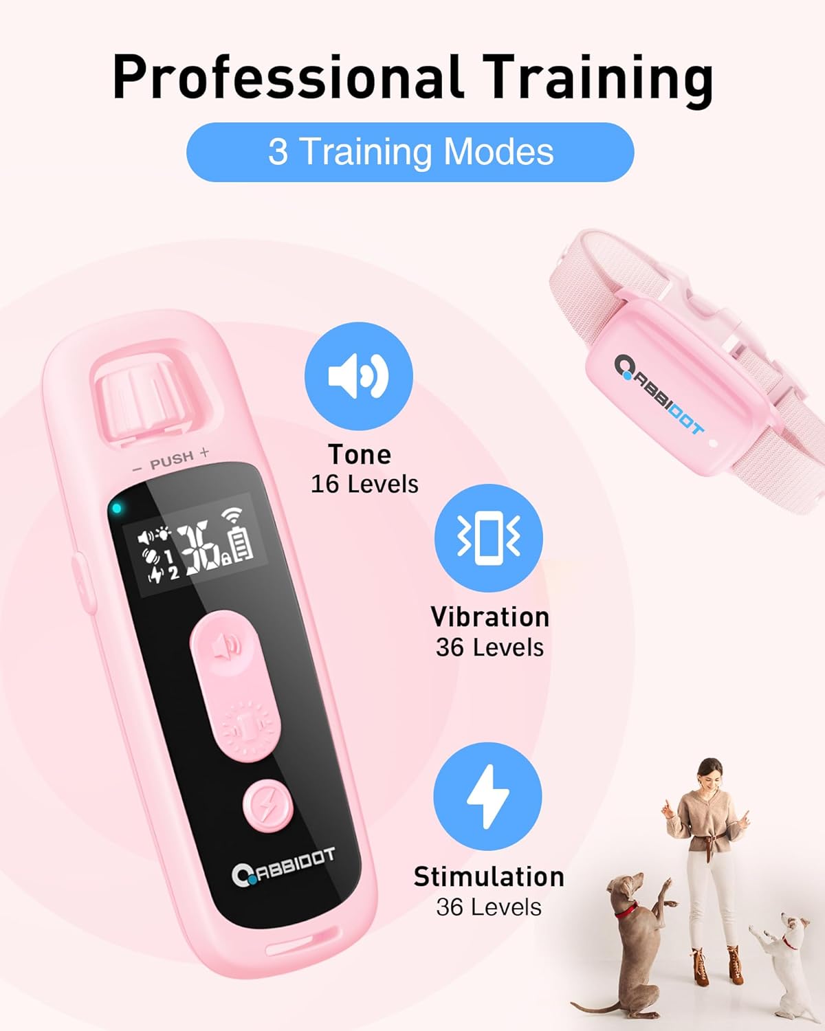 ABBIDOT 3300 Ft Dog Training Collar with Remote - [New Version] Shock Collar, 5 Training Modes, 88 Levels e Collar, Waterproof Training Collar for Small Medium Large Dogs(15~120 lbs)