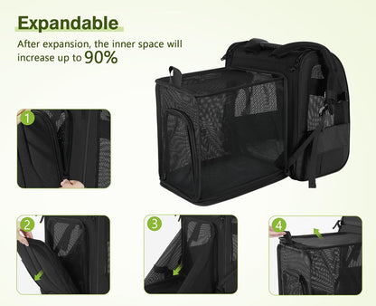 Pecute Pet Carrier Backpack, Dog Carrier Backpack Expandable with Breathable Mesh for Pets ＜6kg, Pet Backpack Carrier for Hiking Travel Camping Outdoor
