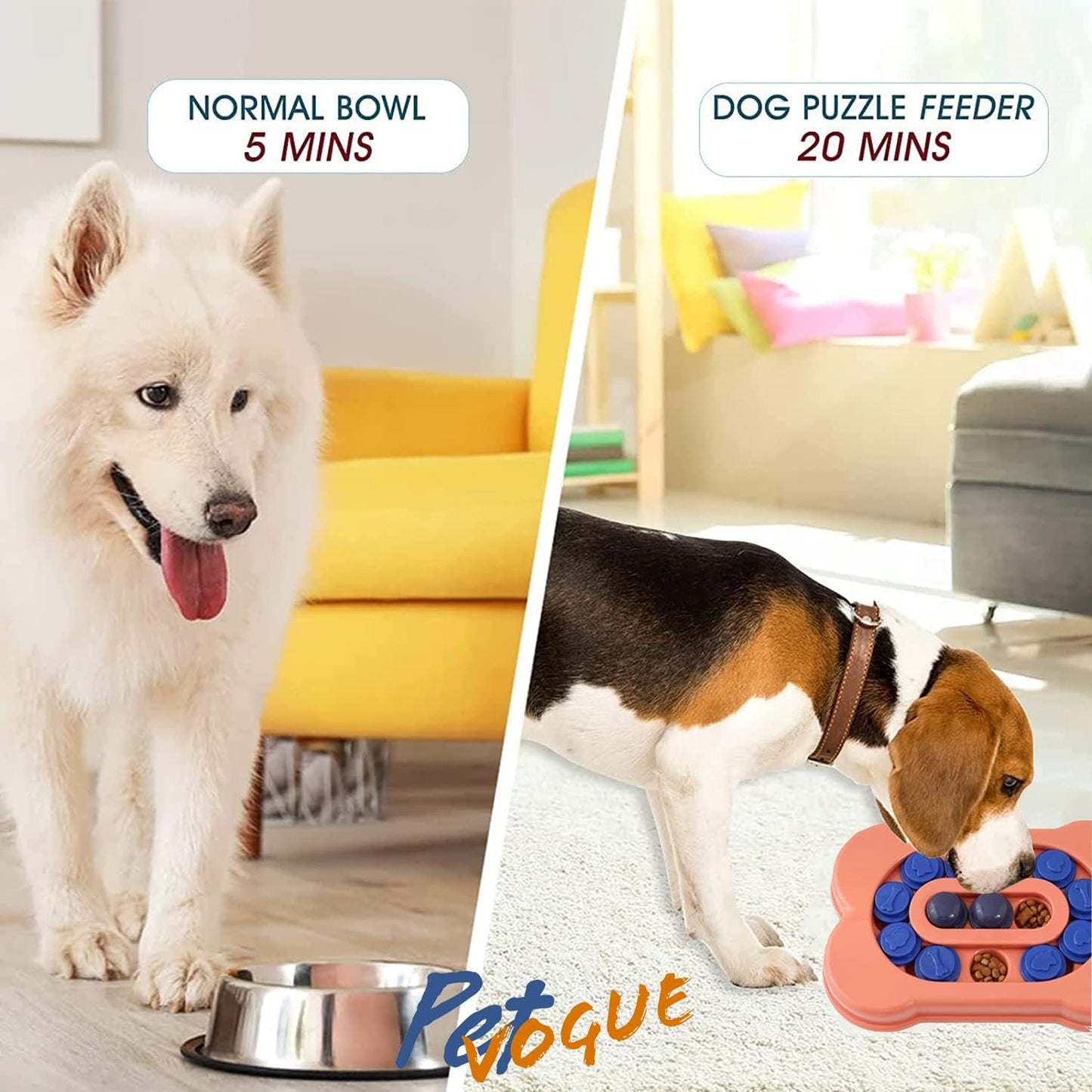 PetVogue Dog Slow Feeder Bowl, Puzzle Toy for Dispensing Treats, Pet Play Toys Game for Training IQ and Feed, Interactive Food Bowls Dispenser for Small, Medium, Large - Orange