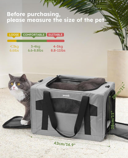 Pecute Cat Carrier Dog Carrier with Stable Structure, Breathable Mesh Fabric Pet Carrier for for Small Cats Dogs Puppies up to 5KG,Soft-Sided Dog Carrier Suitable for Both Long and Short Trips,Gray