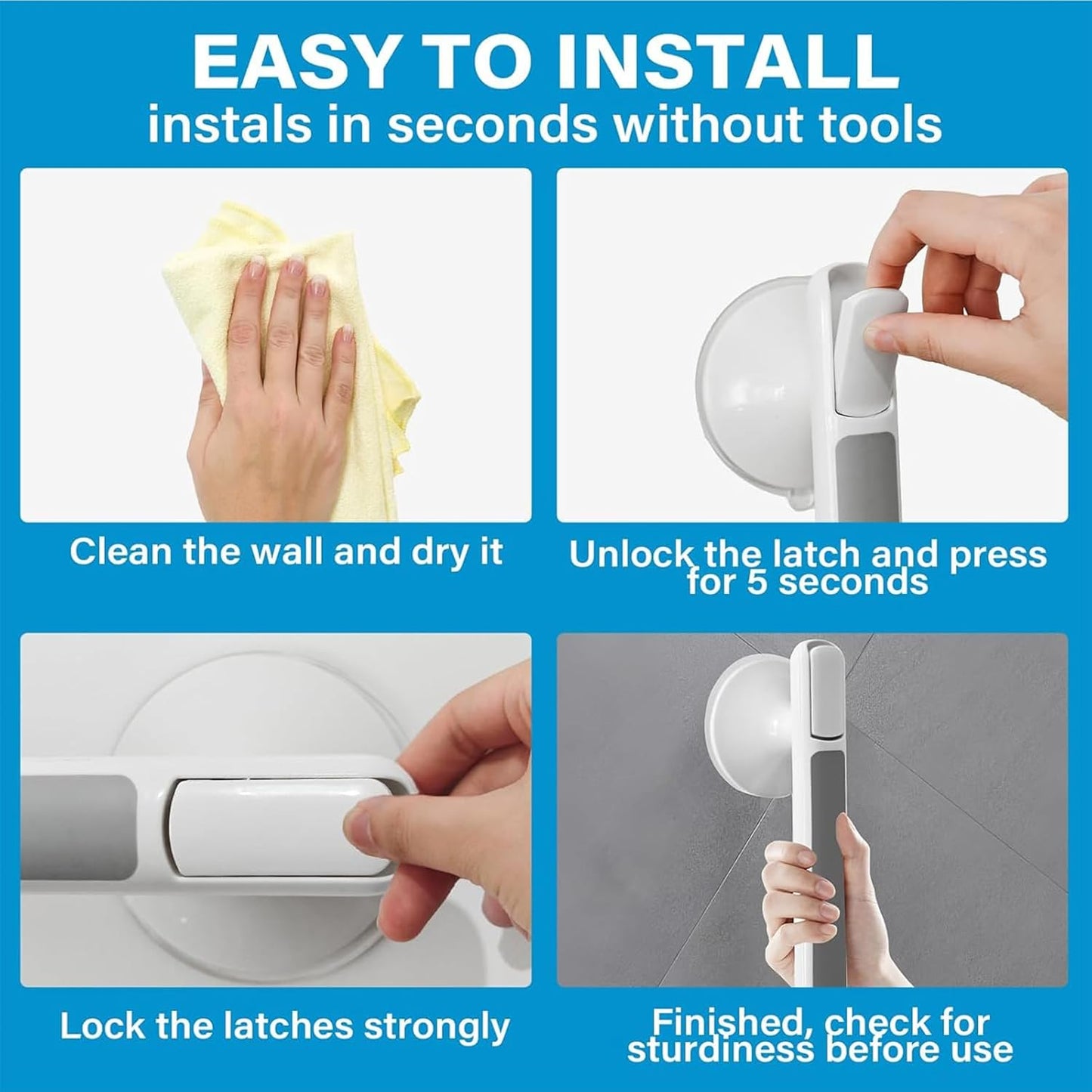 KINFAVOU Grab Bars for Bathtubs and Showers, 2 Pack Shower Handle 12.5 Inch Strong Suction Shower Bar, Grab Bars for Elderly for Wall, Shower Grab Bars for Seniors