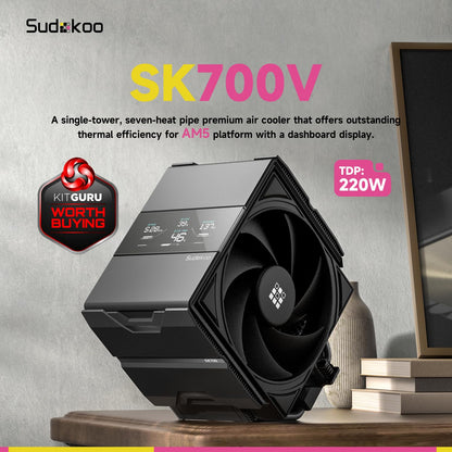 Sudokoo SK700 White AM5 CPU Cooler : 7 Heatpipes CPU Air Cooler for AM5 Exclusive - Single Tower PC Cooling with 120mm FDB PWM Quiet Fan & L-Rail Lock Mount