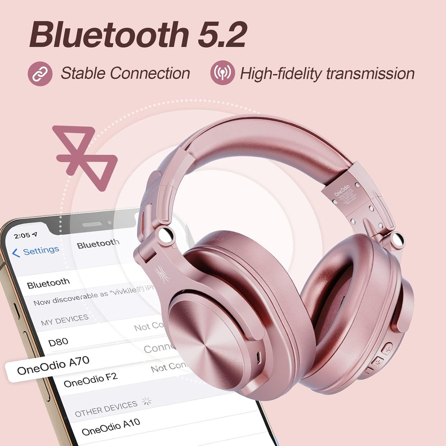 OneOdio A70 Fusion Bluetooth Over Ear Headphones with 72H Playtime, Studio DJ Headphones with Share-Port, Wired and Wireless Recording Headphones with Stereo Sound for Electric Drum Piano Guitar AMP