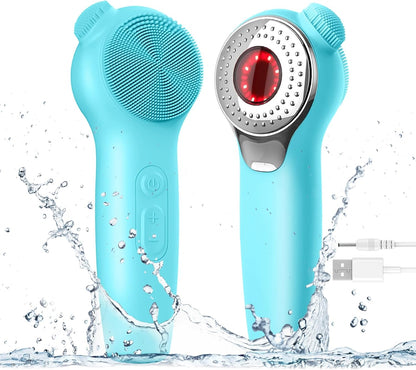 Landmore Silicone Face Scrubber, Waterproof Facial Cleansing Brush with Red Light Thermal Massage, Electric Face Scrubber with Nose Scrubber Exfoliator for Women/Men Deep Cleansing, Power Exfoliating