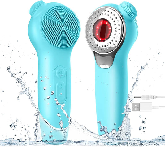 Landmore Silicone Face Scrubber, Waterproof Facial Cleansing Brush with Red Light Thermal Massage, Electric Face Scrubber with Nose Scrubber Exfoliator for Women/Men Deep Cleansing, Power Exfoliating