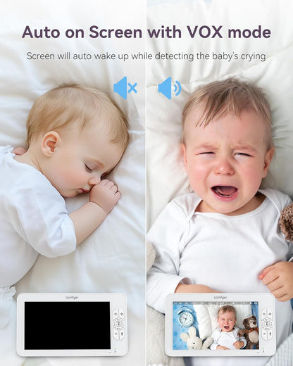 Comfyer 7" HD Split-Screen Baby Monitor with 2 Cameras, Video Baby Monitor with Camera and Audio, Flexible Bracket, Non-WiFi, VOX Mode, 2 Way Audio, Remote PTZ, Auto Night Vision