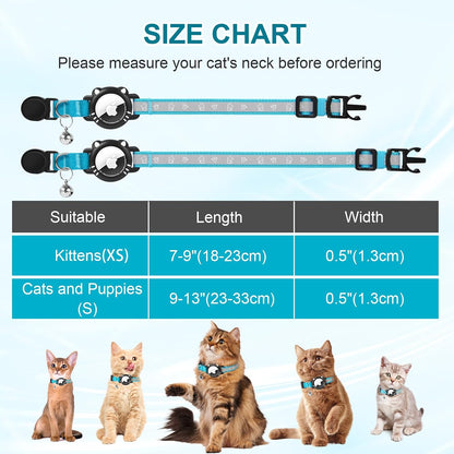 Airtag Cat Collar, Reflective Cat Collar with Apple Air Tag Holder, Breakaway GPS Tracker Pet Collar with Bell for Cat Kitten, Blue, XS(7-9 Inch)