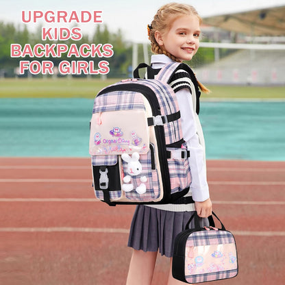 FIXITOK Girls Backpack Set, 3PCS Kids Backpack for Girls, Kawaii Bunny School Backpacks for Girl Kindergarten Elementary Preschool Middle School Bags with Lunch Box Pencil Case Aquamarine