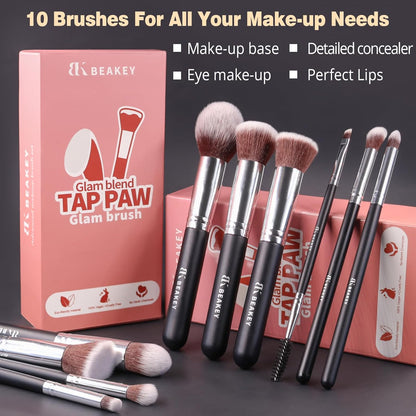BEAKEY Makeup Brush Set Professional for Eye and Face, Foundation Blending, Eyeshadow, Concealer, Eye Shadow with 2 Blender Sponge, Paper Case, Gifts for Women