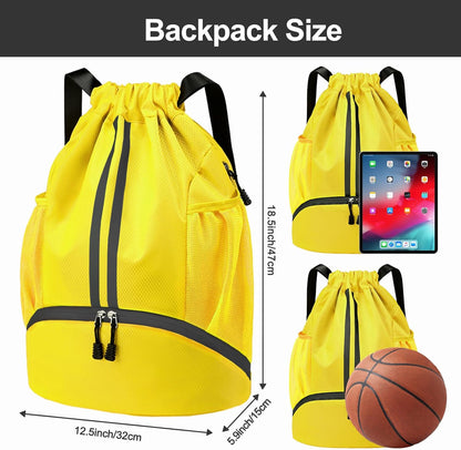 Hoedia Sports Drawstring Backpack - String Swim Gym Bag with Shoes Compartment and Wet Proof Pocket for Women/Men