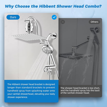 Hibbent Upgraded All Metal 10"Rainfall Showerhead Combo, High Pressure Shower Head with 10-Spray Mode Handheld, Innovative 4-way Diverter with Pause Mode, 71'' Shower Hose and Handheld Holder, Chrome