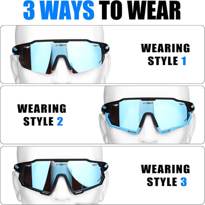 X-TIGER Polarized Cycling Glasses with 5 Interchangeable Lenses,MTB Biking Baseball Running Sports Sunglasses for Men Women